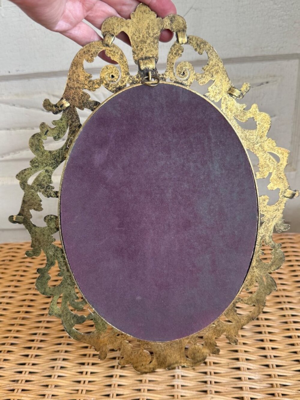 Vintage 1960s Italian Metal Frame Convex Glass Floral Bouquet Print 13x10" - Picture 8 of 11